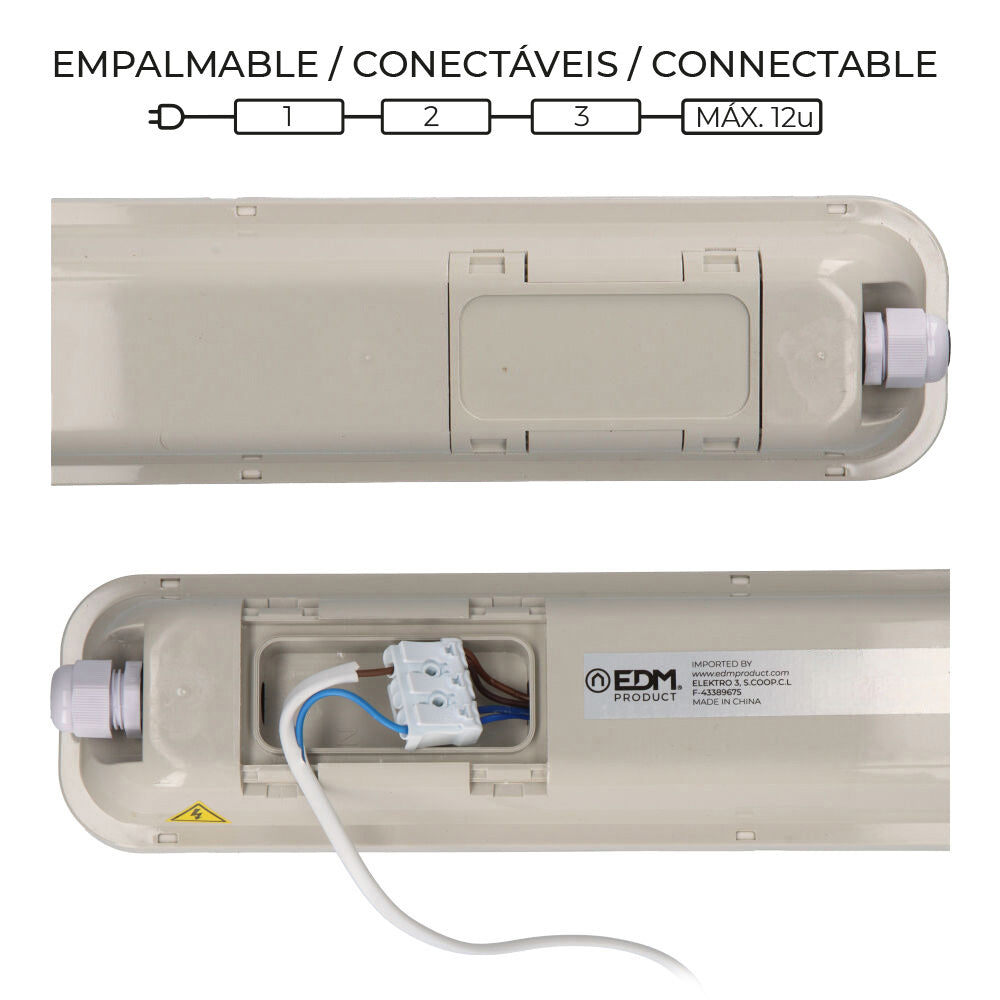 Regleta estanca led ip65 36w 3000lm 6500k luz fria 8,6x118x6,6cm edm