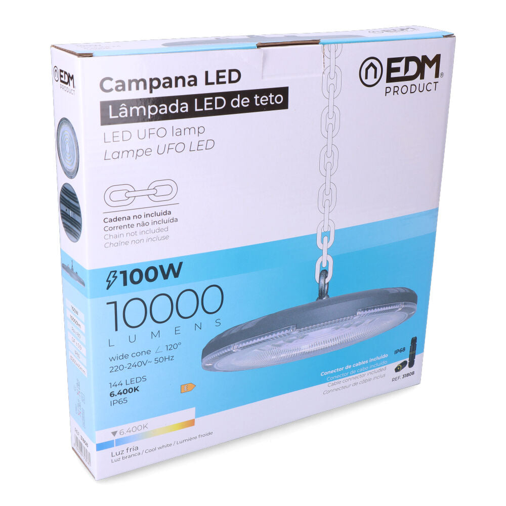 Campana led 100w 10.000lm 6400k 90° ip65 edm