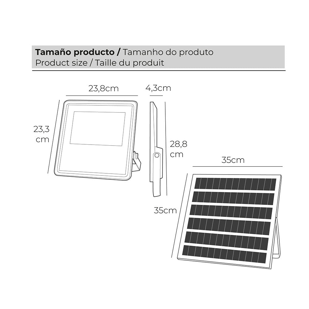 Foco proyector led solar 200w 1500lm 6500k luz fria ip65 edm