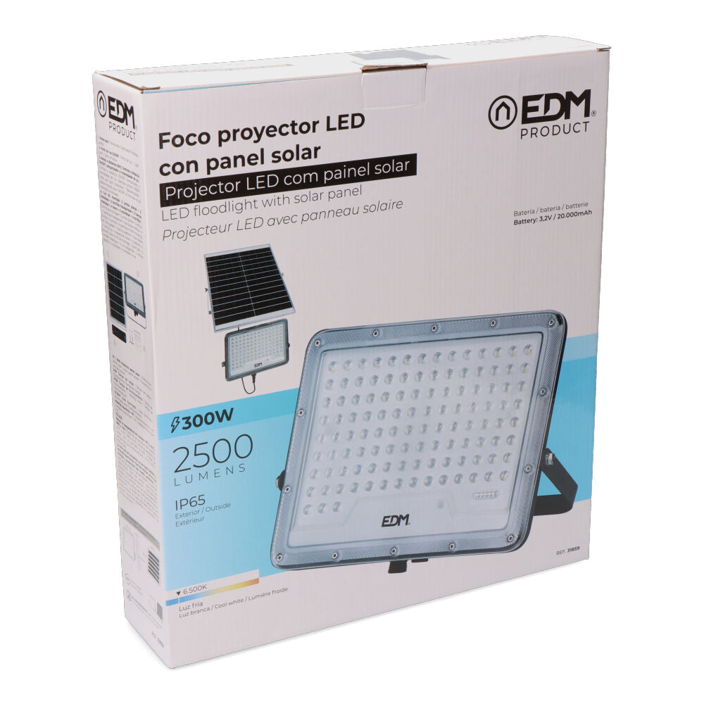 Foco proyector solar slim 300w 2.500lm 6.500k edm