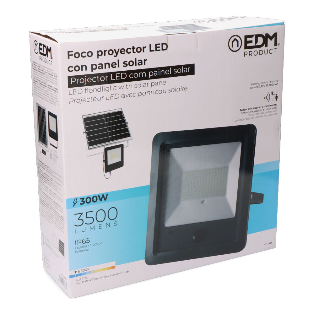 Foco proyector solar con sensor 300w 3.500lm 6.500k edm