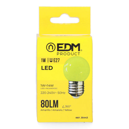 Bombilla esferica led e27 1w 80lm luz amarilla ø4,3x7cm edm