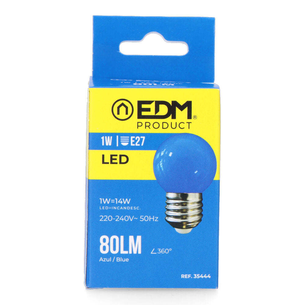 Bombilla esferica led e27 1w 80lm luz azul ø4,3x7cm edm