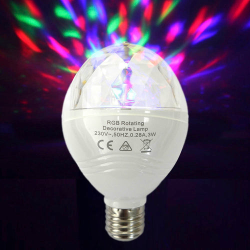 Bombilla discoteca led rgb e27 3w multicolor con rotacion 360° ø8x13cm edm