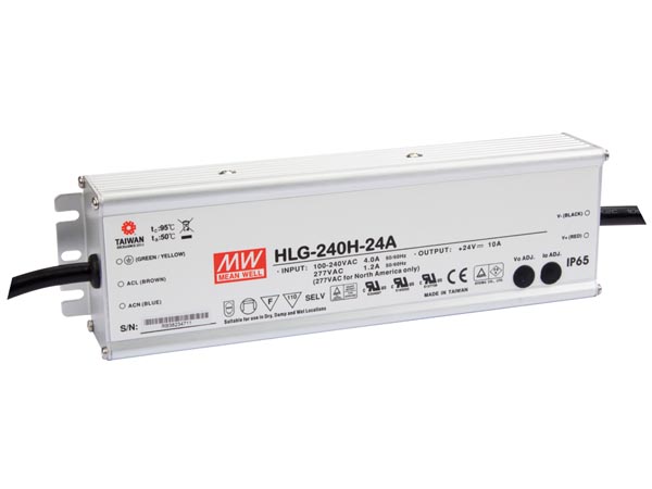 HLG-240H-24 MEANWELL Driver LED Input: 90-305VAC Output: 24VDC 10A Power: 240W IP67 metal case
